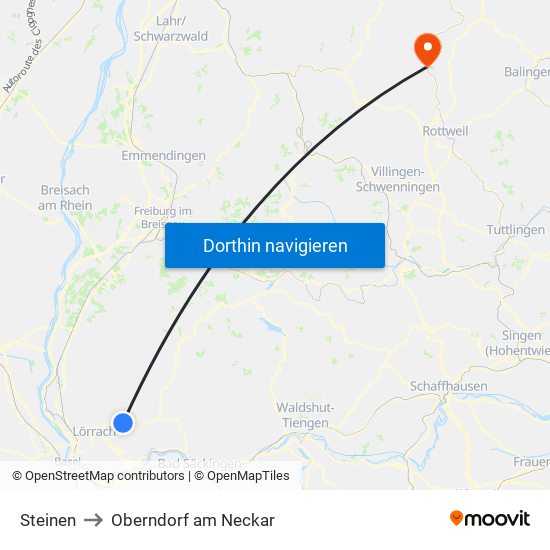 Steinen to Oberndorf am Neckar map