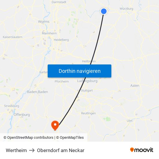 Wertheim to Oberndorf am Neckar map