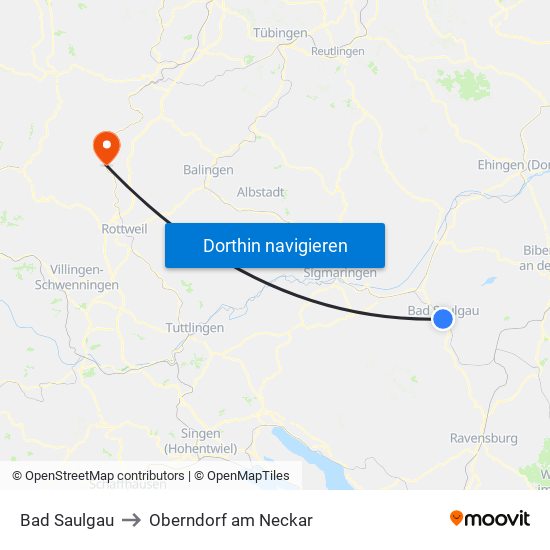 Bad Saulgau to Oberndorf am Neckar map