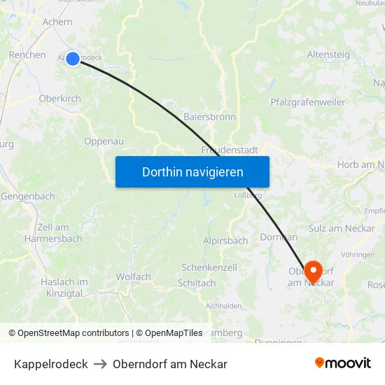 Kappelrodeck to Oberndorf am Neckar map
