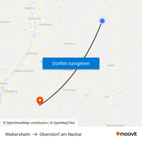 Weikersheim to Oberndorf am Neckar map