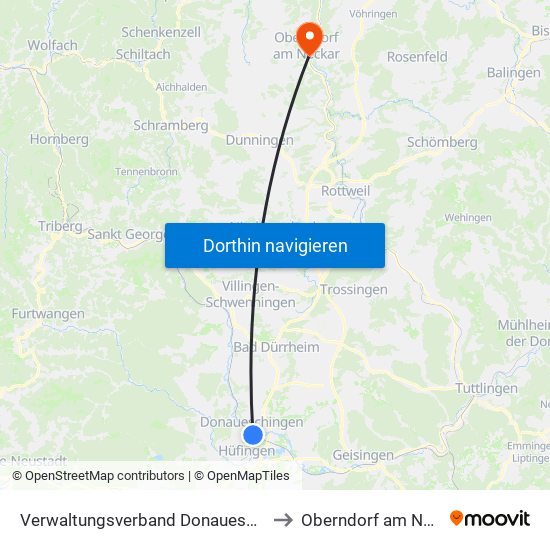 Verwaltungsverband Donaueschingen to Oberndorf am Neckar map
