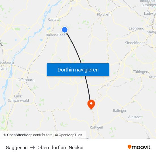 Gaggenau to Oberndorf am Neckar map