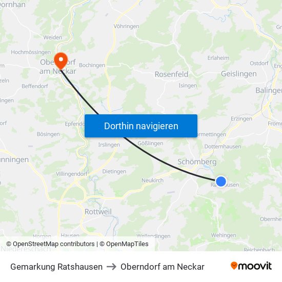 Gemarkung Ratshausen to Oberndorf am Neckar map