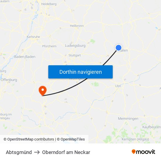 Abtsgmünd to Oberndorf am Neckar map