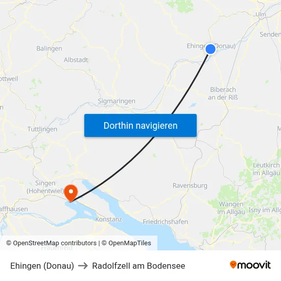 Ehingen (Donau) to Radolfzell am Bodensee map