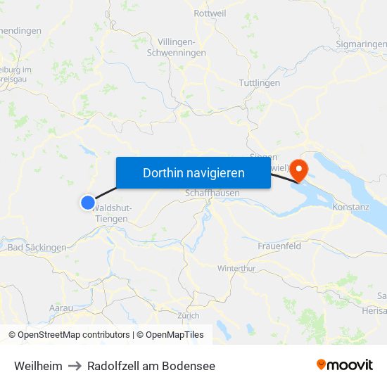 Weilheim to Radolfzell am Bodensee map