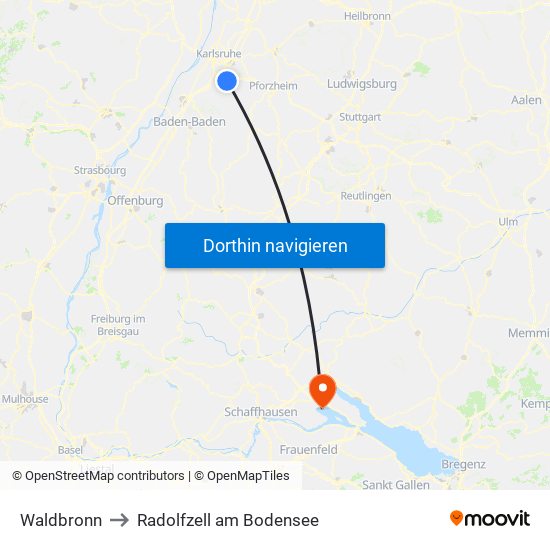 Waldbronn to Radolfzell am Bodensee map