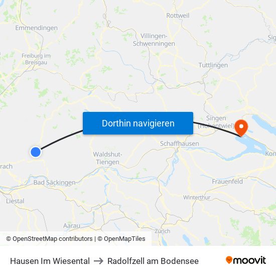 Hausen Im Wiesental to Radolfzell am Bodensee map