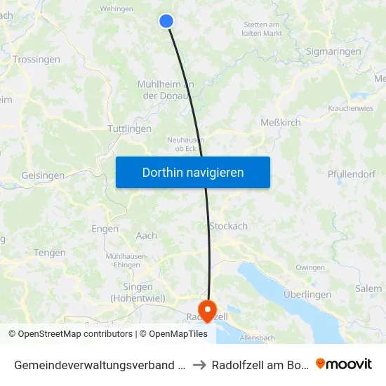 Gemeindeverwaltungsverband Meßstetten to Radolfzell am Bodensee map