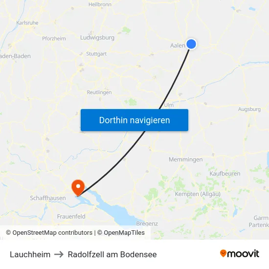 Lauchheim to Radolfzell am Bodensee map