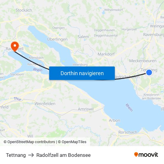 Tettnang to Radolfzell am Bodensee map