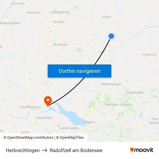 Herbrechtingen to Radolfzell am Bodensee map
