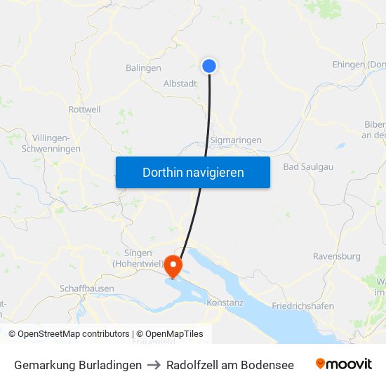 Gemarkung Burladingen to Radolfzell am Bodensee map