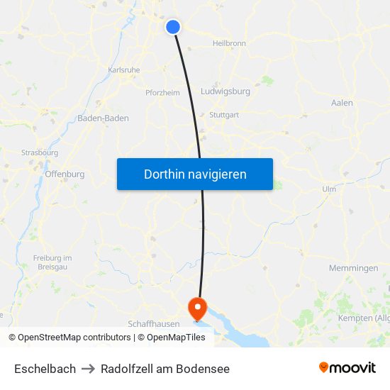Eschelbach to Radolfzell am Bodensee map