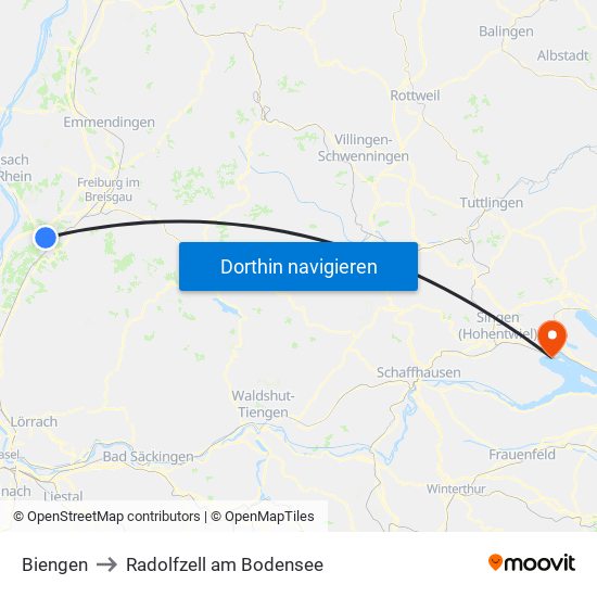 Biengen to Radolfzell am Bodensee map