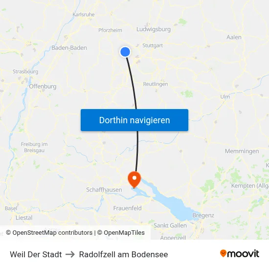 Weil Der Stadt to Radolfzell am Bodensee map