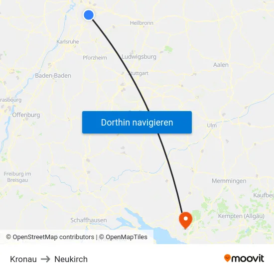 Kronau to Neukirch map