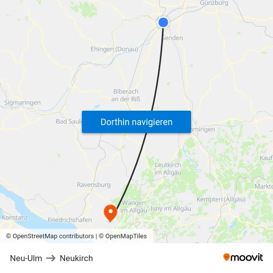 Neu-Ulm to Neukirch map