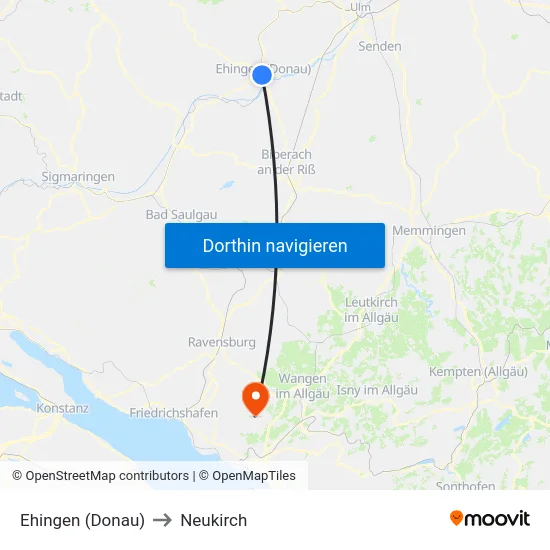 Ehingen (Donau) to Neukirch map