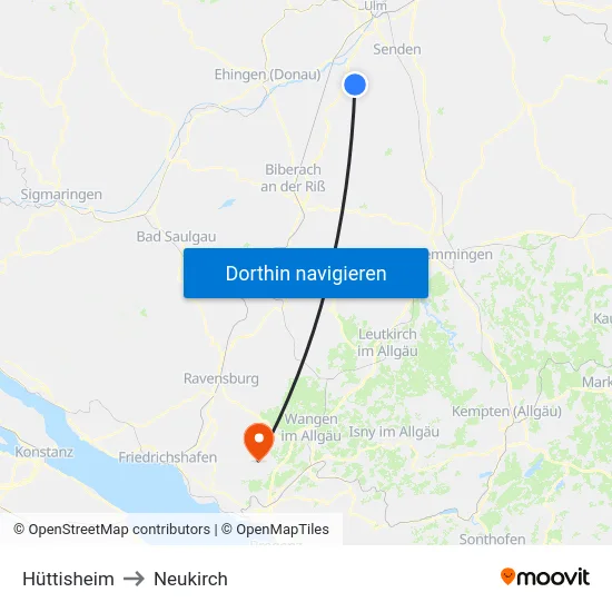 Hüttisheim to Neukirch map