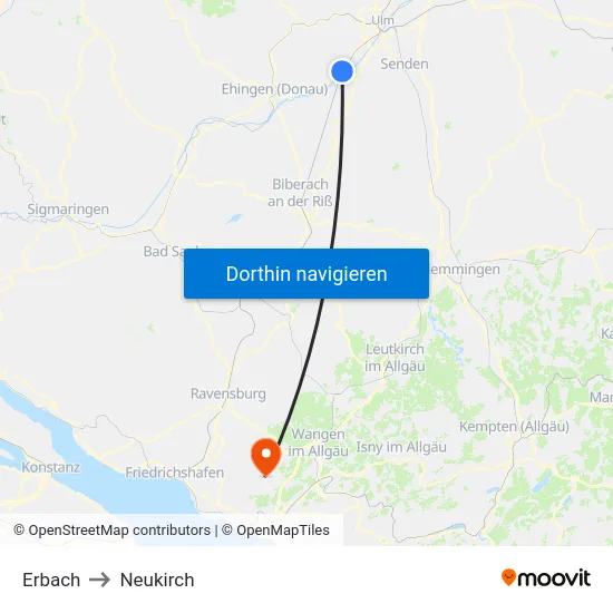 Erbach to Neukirch map