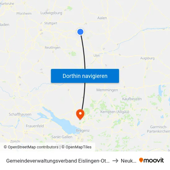 Gemeindeverwaltungsverband Eislingen-Ottenbach-Salach to Neukirch map