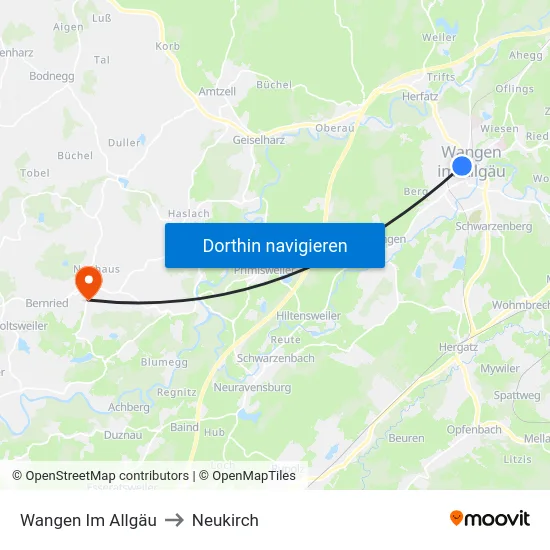 Wangen Im Allgäu to Neukirch map