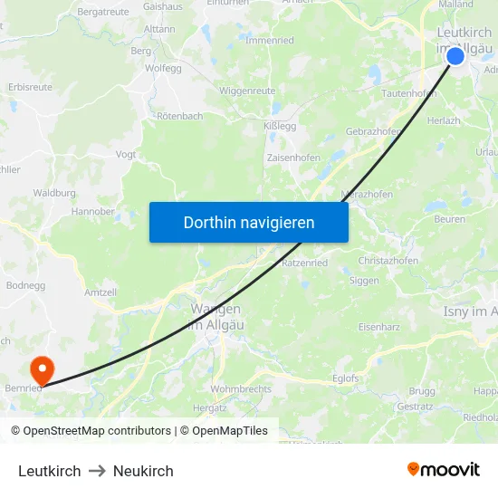 Leutkirch to Neukirch map