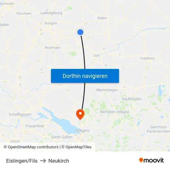 Eislingen/Fils to Neukirch map