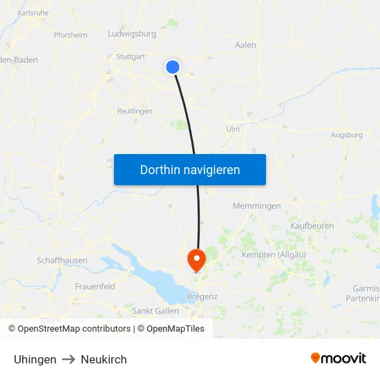 Uhingen to Neukirch map