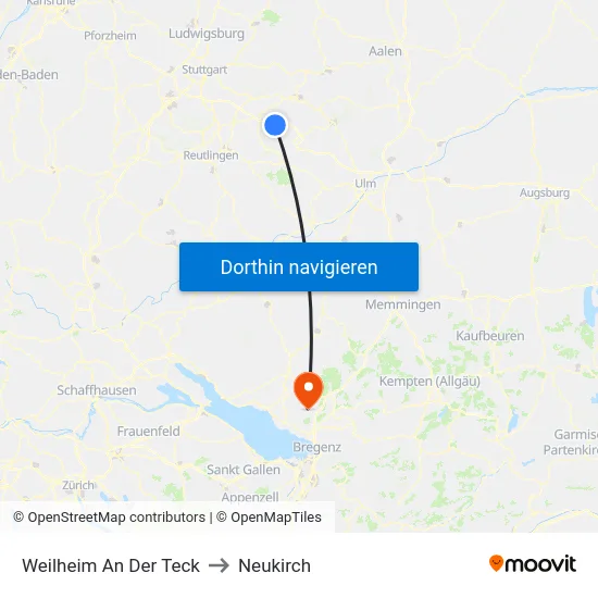 Weilheim An Der Teck to Neukirch map