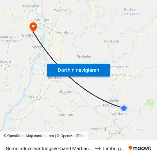 Gemeindeverwaltungsverband Marbach am Neckar to Limburgerhof map