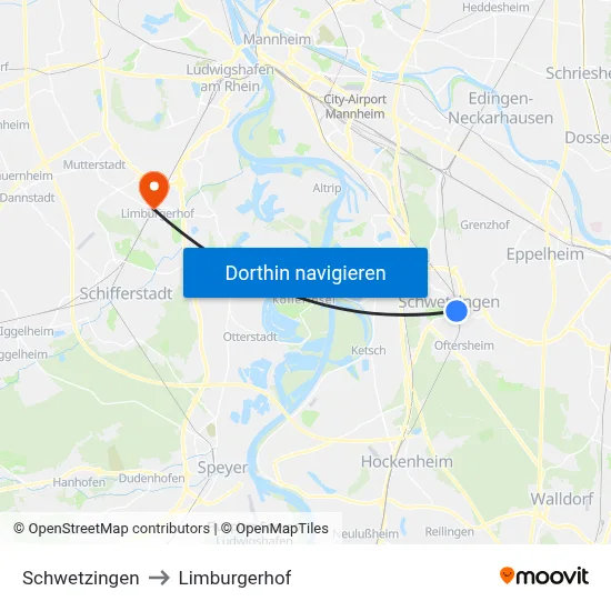 Schwetzingen to Limburgerhof map