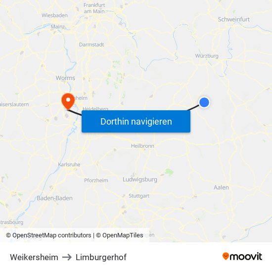 Weikersheim to Limburgerhof map