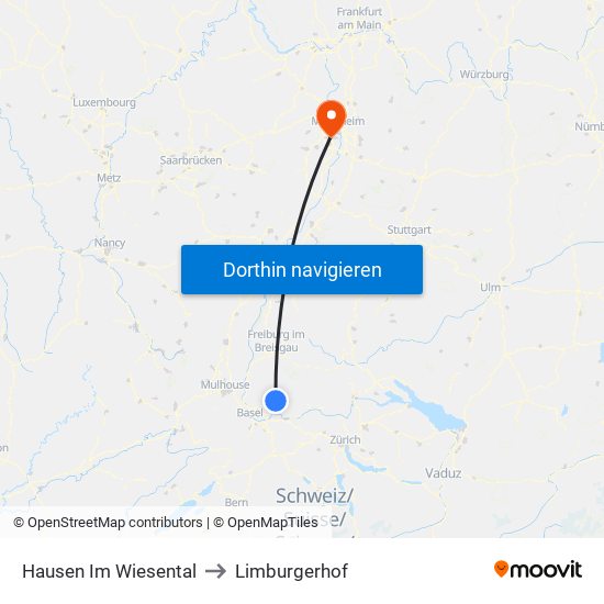 Hausen Im Wiesental to Limburgerhof map