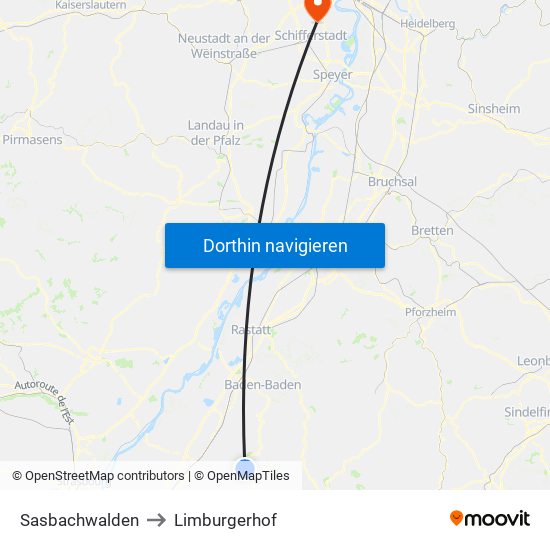 Sasbachwalden to Limburgerhof map