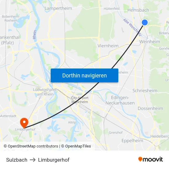 Sulzbach to Limburgerhof map