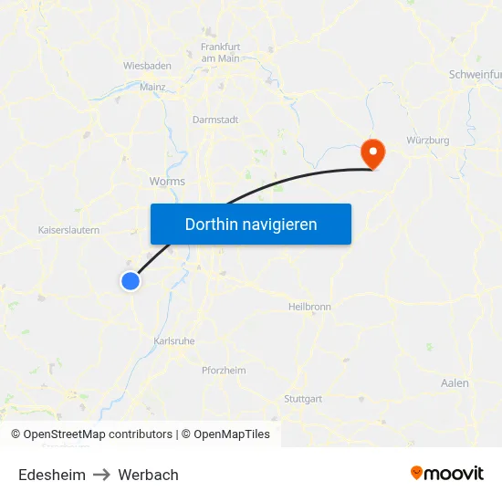 Edesheim to Werbach map