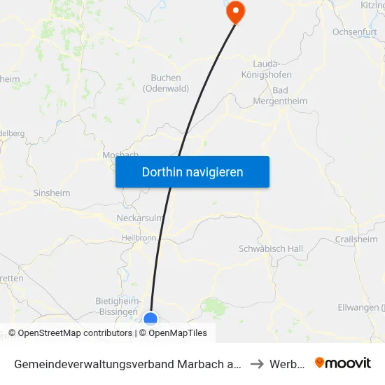 Gemeindeverwaltungsverband Marbach am Neckar to Werbach map