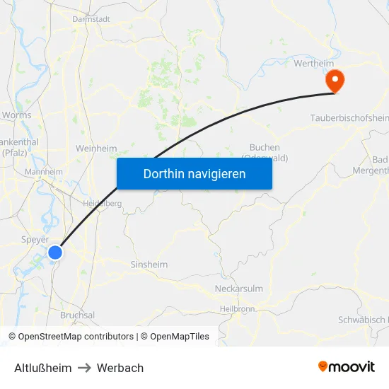 Altlußheim to Werbach map
