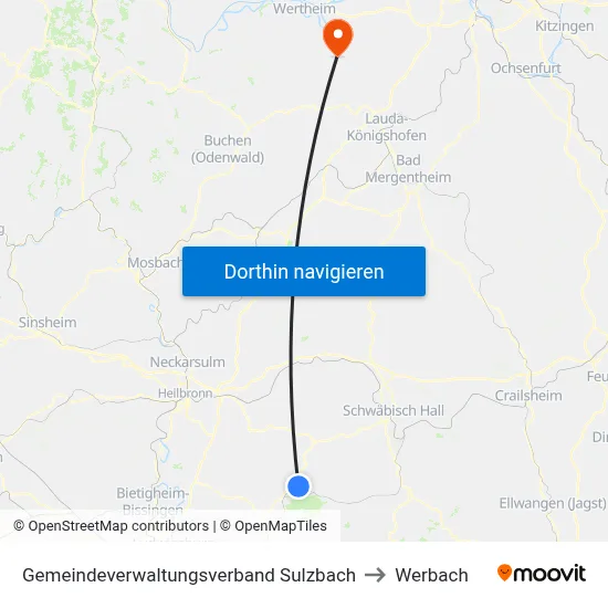Gemeindeverwaltungsverband Sulzbach to Werbach map