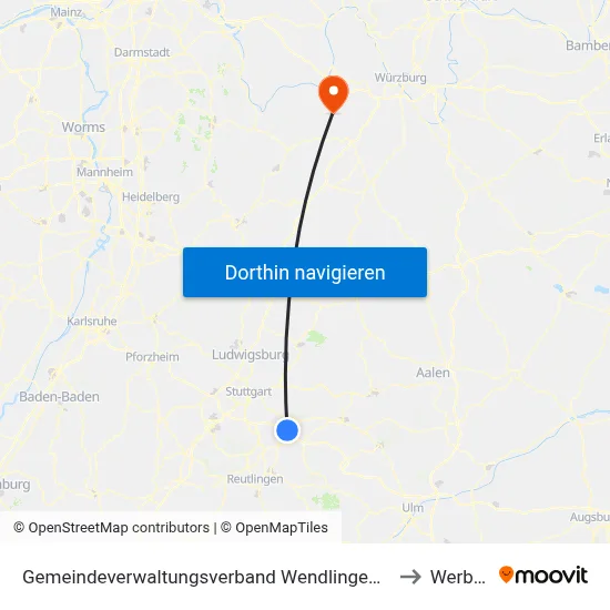 Gemeindeverwaltungsverband Wendlingen am Neckar to Werbach map