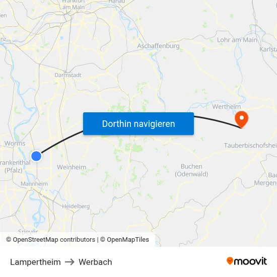 Lampertheim to Werbach map
