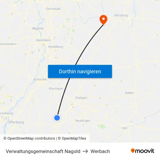 Verwaltungsgemeinschaft Nagold to Werbach map