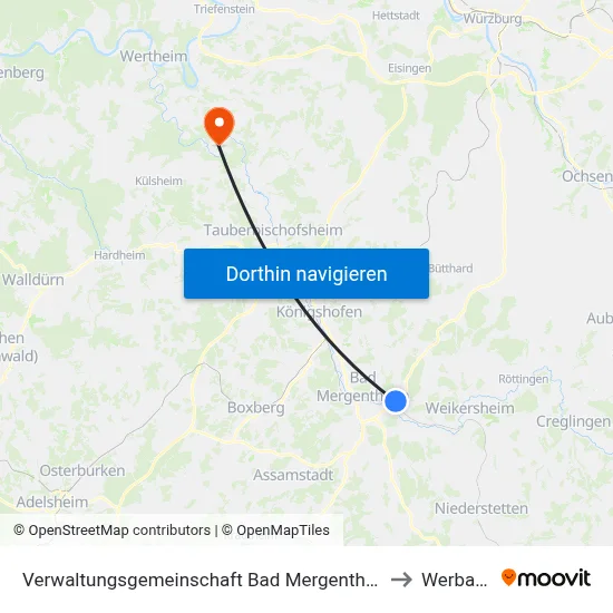Verwaltungsgemeinschaft Bad Mergentheim to Werbach map