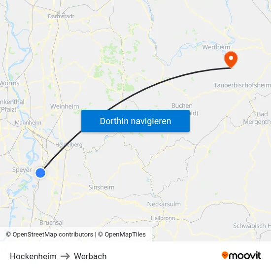 Hockenheim to Werbach map