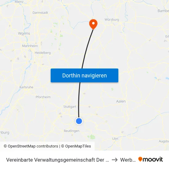Vereinbarte Verwaltungsgemeinschaft Der Stadt Nürtingen to Werbach map