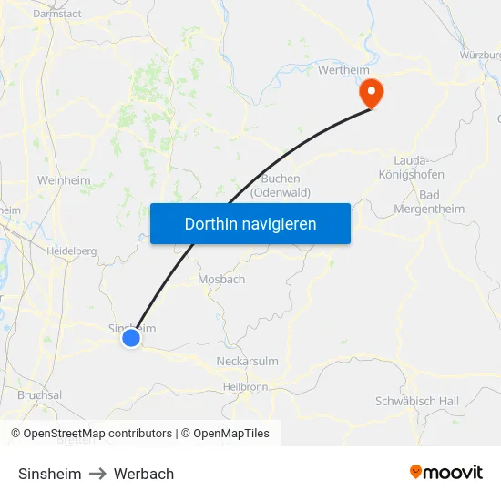 Sinsheim to Werbach map
