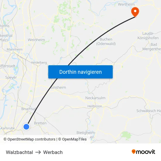 Walzbachtal to Werbach map